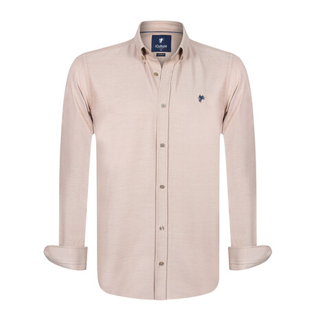 Plain Button-Up Shirt // Beige (S)