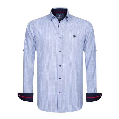 Gingham Print Button-Up Shirt // Light Blue (S)