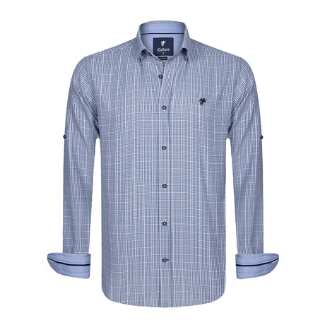 Gingham Print Button-Up Shirt // Light Blue + Navy (S)
