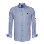 Gingham Print Button-Up Shirt // Light Blue + Navy (2XL)