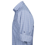 Gingham Print Button-Up Shirt // Light Blue + Navy (S)