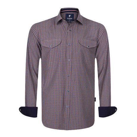 Gingham Print Button-Up Shirt // Brown (S)