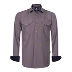 Gingham Print Button-Up Shirt // Brown (XL)