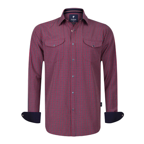 Gingham Print Button-Up Shirt // Red + Navy (S)