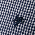 Gingham Print Button-Up Shirt // Navy (S)