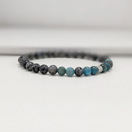Labradorite + Apatite Bead Bracelet // Gray + Blue + Silver