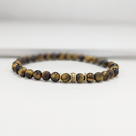 Minimalist Tiger's Eye Bead Bracelet // Brown + Gold