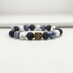 Sodalite + Howlite + Lava Bead Bracelet // Blue + White + Black