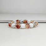 Crackle Quartz + Howlite Bead Bracelet // Orange + White + Silver