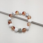 Crackle Quartz + Howlite Bead Bracelet // Orange + White + Silver