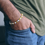 Lava + Crackle Agate Bead Bracelet // Yellow + White + Silver