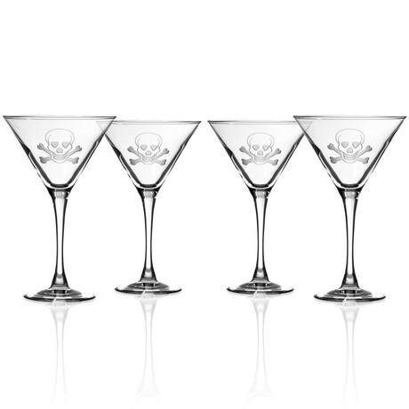 Skull & Crossbones Martini Glasses // Set of 4 // 10 oz Each