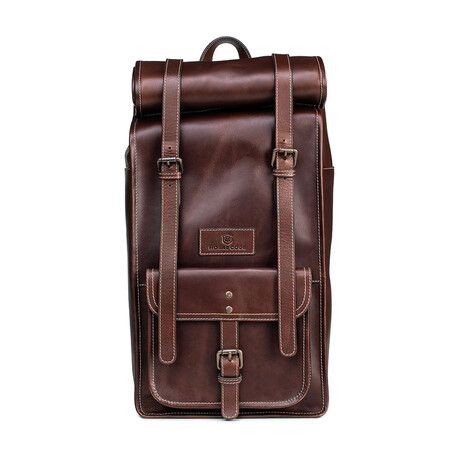 Alder Leather Roll Top Backpack // Brown