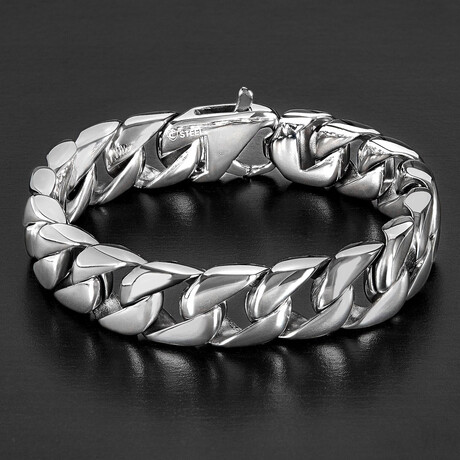 Polished Stainless Steel Curb Chain Bracelet // Silver // 15mm