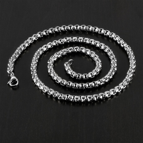Polished Textured Stainless Steel Rolo Chain Necklace // Silver // 5mm