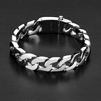 Polished Stainless Steel Box Clasp Curb Chain Bracelet // Silver // 15mm