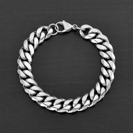 Beveled Stainless Steel Curb Chain Bracelet // Silver // 10mm