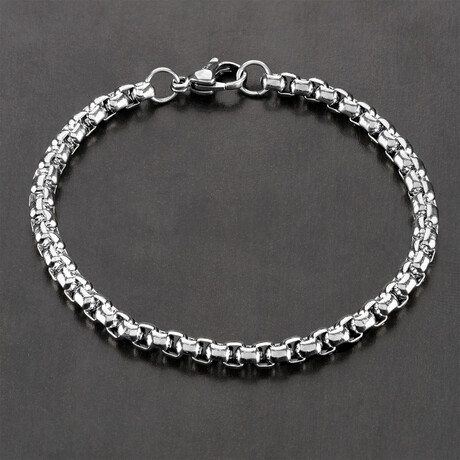 Polished Stainless Steel Box Chain Bracelet // Silver // 5mm
