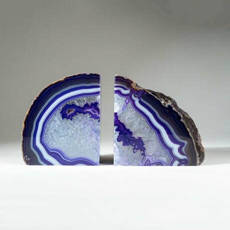 Genuine Purple + Quartz Banded Agate Bookends