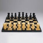 Genuine Large English Style Onyx Chess Set // Black + Natural (Black + Multi)