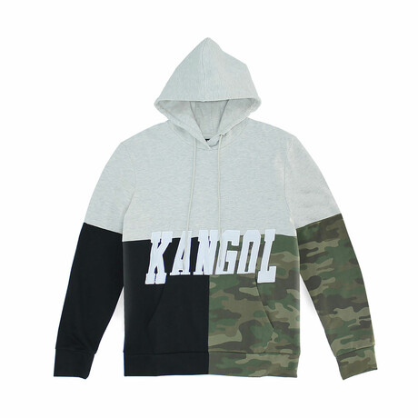 Colorblock Fleece Hoodie + Embroidery Applique // Oat Mix + Camouflage (XS)