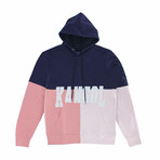 Colorblock Fleece Hoodie + Embroidery Applique // Navy + Peach (XL)