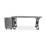 Pratt Truss Industrial Steel Office Desk // Movable Cabinet Drawers