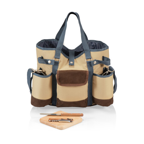 Wine Country Tote – Wine & Cheese Picnic Tote (Beige + Navy Blue + Brown)