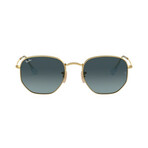 Unisex Flat Lenses Steel Hexagonal Sunglasses // Gold + Blue