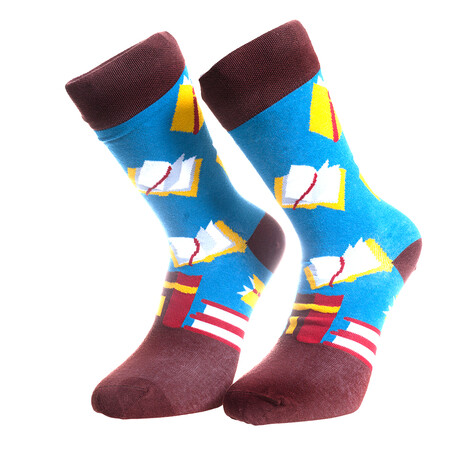 Egyptian Cotton Socks // Red & Blue With Yellow Books