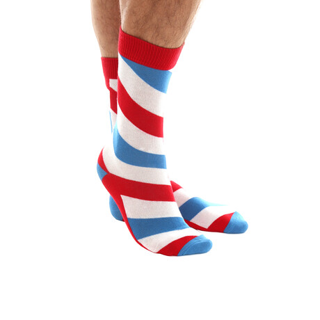Soft Combed Cotton Socks // White, Blue & Red Stripes