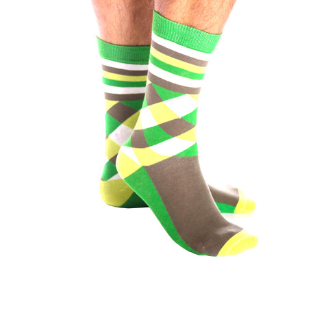 Soft Combed Cotton Socks // Green, Grey & White
