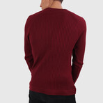 Ribbed Solid Slim Fit Crew Neck Sweater // Burgundy (Medium)