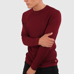 Ribbed Solid Slim Fit Crew Neck Sweater // Burgundy (Medium)