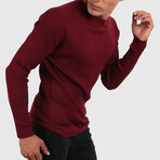 Ribbed Solid Slim Fit Crew Neck Sweater // Burgundy (Medium)