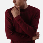Ribbed Solid Slim Fit Crew Neck Sweater // Burgundy (Medium)