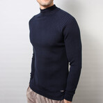 Ribbed Slim Fit Turtleneck Sweater // Navy Blue (Medium)