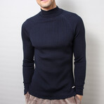 Ribbed Slim Fit Turtleneck Sweater // Navy Blue (Medium)