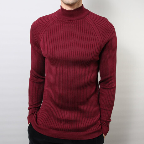 Ribbed Slim Fit Sweater // Burgundy (Medium)