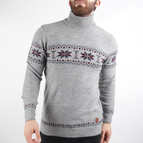 Snowflake Regular Fit Turtleneck Sweater // Gray Melange (Medium)