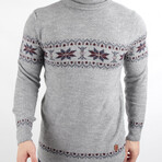 Snowflake Regular Fit Turtleneck Sweater // Gray Melange (Medium)