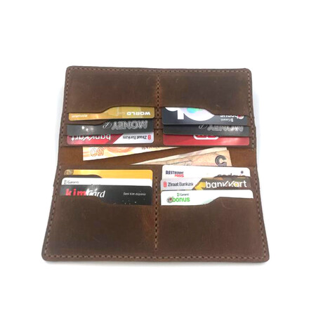 Genuine Calf Leather Horizontal Wallet (Brown)