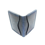 Genuine Calf Leather Folding Card Holder (Navy Blue)