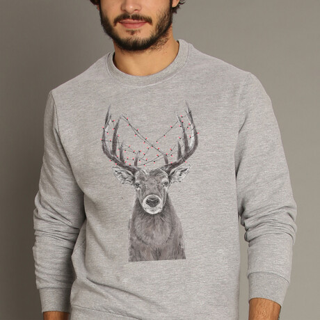 Christmas Deer Sweatshirt // Gray (X-Small)