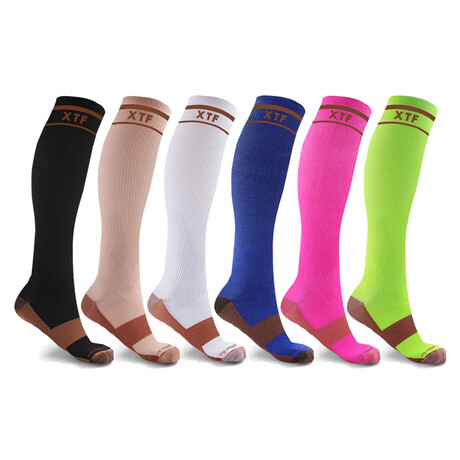 Everyday Wear Copper Infused Knee High Compression Socks // 6-Pairs (Small / Medium)