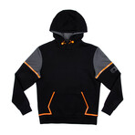 Sport Pullover Hoodie V1 // Black + Charcoal + Orange (L)