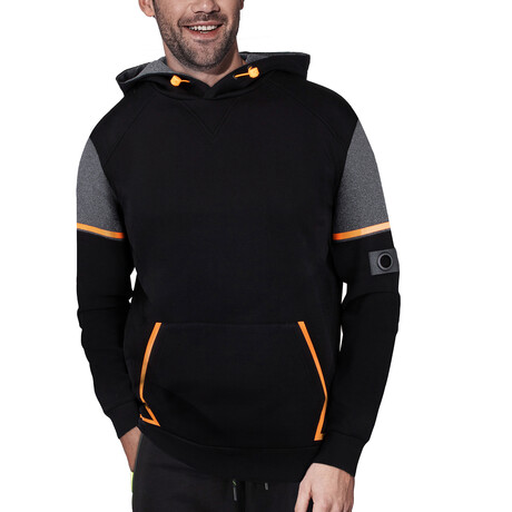 Sport Pullover Hoodie // Black + Charcoal + Orange (S)