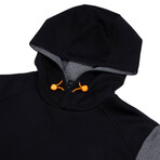 Sport Pullover Hoodie V1 // Black + Charcoal + Orange (L)