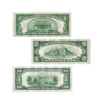 1934 U.S. Federal Reserve Notes // Set of 3 Denominations // $5, $10 & $20 // Lightly Circulated // Deluxe Collector's Pouch