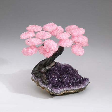The Love Tree // Rose Quartz Clustered Gemstone Tree + Amethyst Matrix // Custom v.2
